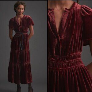 Anthropologie The Somerset Maxi Dress Velvet Edition‎ Burgundy Wine Size XSP